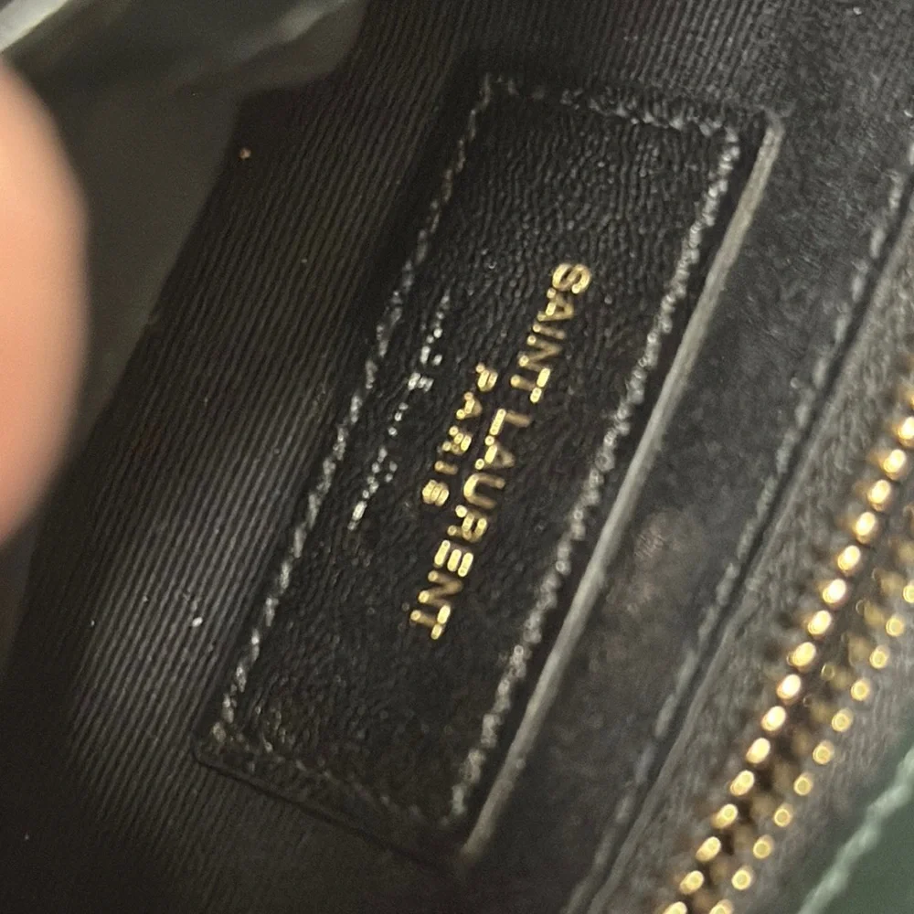 Saint Laurent Green Quilted Leather Shoulder Bag with Gold YSL - Picture 3 of 8